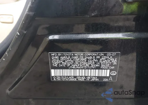 2007 Lexus Es 350 z USA, uszkodzony, nr VIN JTHBJ46G472110791